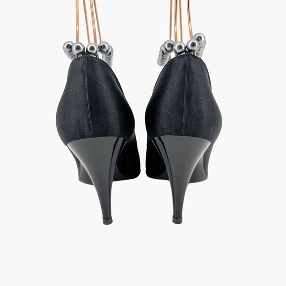 Chanel Pearl Ankle Strap Pumps Heels Black Satin Size 38 US 7–7.5 Women Anklet - Picture 8 of 15